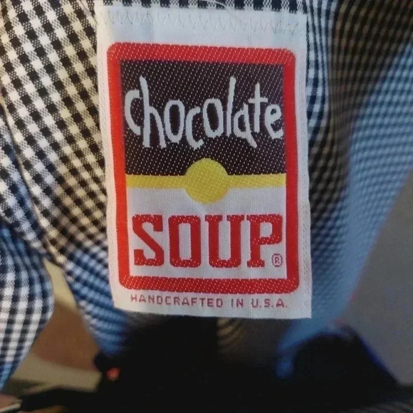 Chocolate Soup Girls Apron Style Dress Black Gingham Houses Ribbon Sz 8 Vintage - Picture 11 of 15